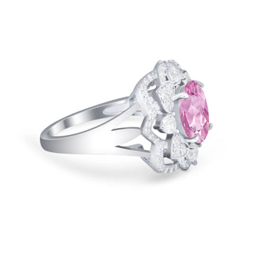 Art Deco Oval Wedding Ring Simulated Pink CZ 925 Sterling Silver